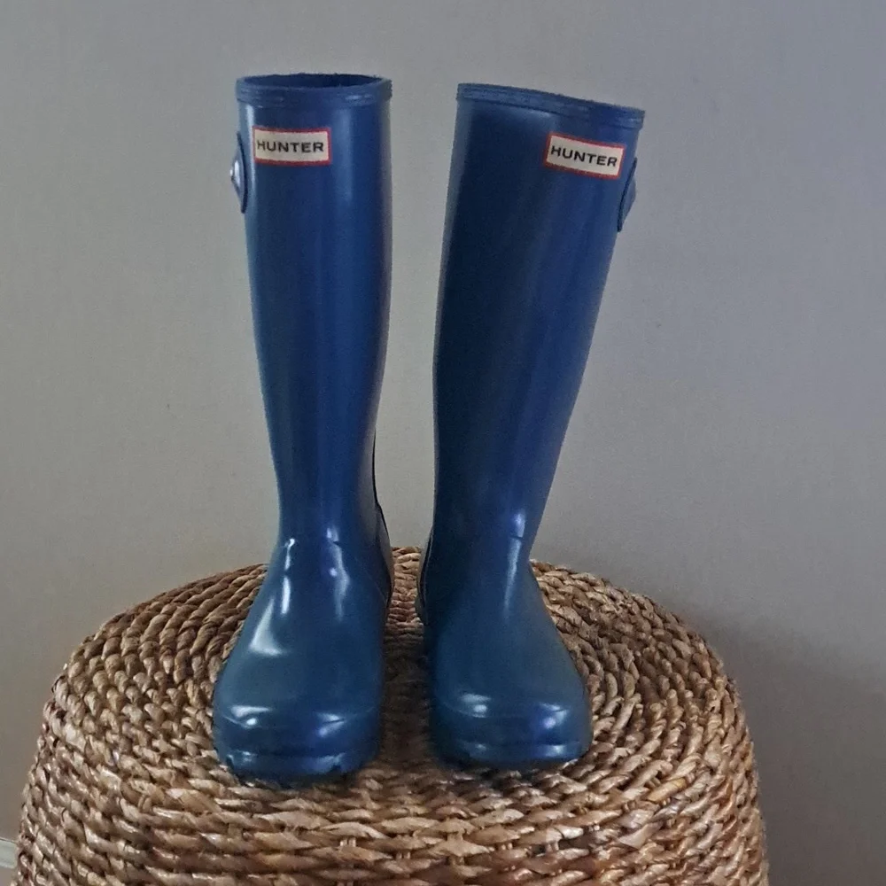 Hunter Youth Original Tall Wellington Rain Pull-On Boots Gloss‎ Teal B4/G5